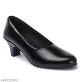 Synthetic leather black belly shoes - elegant, comfortable formal pumps for office work and everyday wear, stylish slip-on design with soft cushioned insole and sturdy block heel